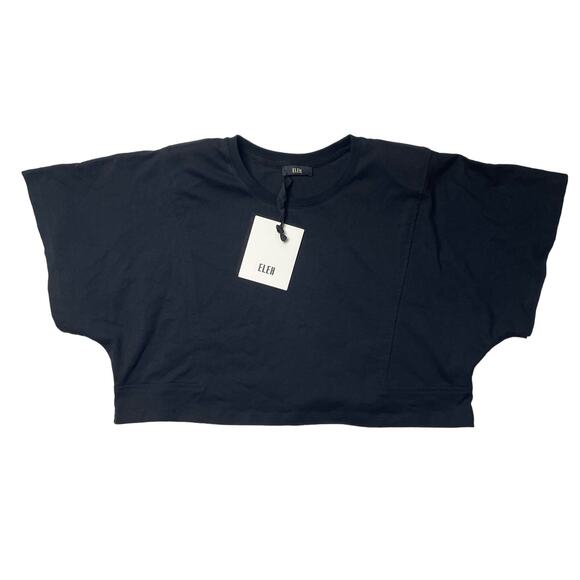 NWT Eleh Short Sleeve Boxy Cropped Loose Black Top Size Medium Cotton - Picture 1 of 5